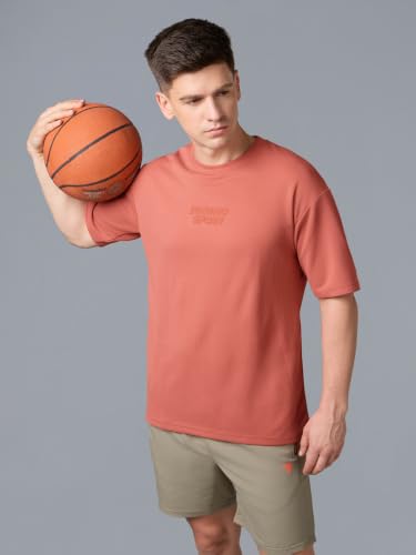 Image of TECHNOSPORT Men Printed Oversized Round Neck T-Shirt with COTFLEX, Dry Fit Sports Tee, Oversized Activewear T-Shirt for Gym, Running, Sports & Casual Wear