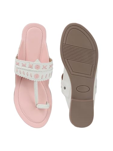 Image of SilverArrow womens Folk Bella Fashion Sandals|Kholapuri Style Flat With Open Back |Casual Wear