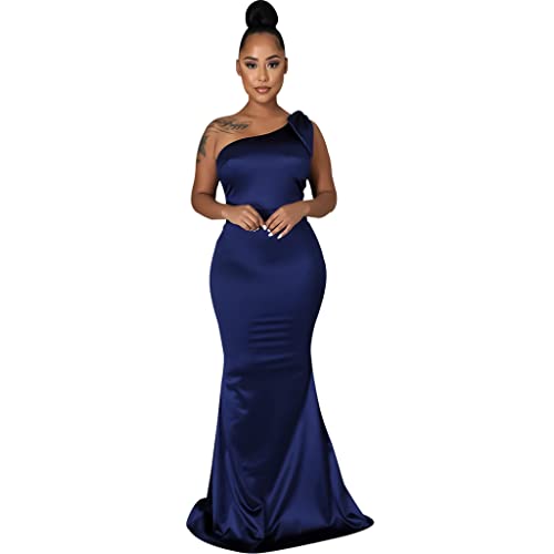 Image of FairyLove Women's One Shoulder Sleeveless Formal Ruched Bodycon Fashion Dress Belted Cocktail Dresses