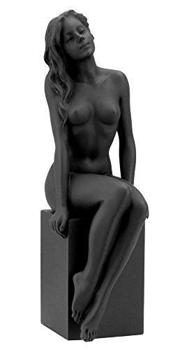 US 8.25 Inch Nude Female Statue Figurine Sitting on Plinth, Black Color