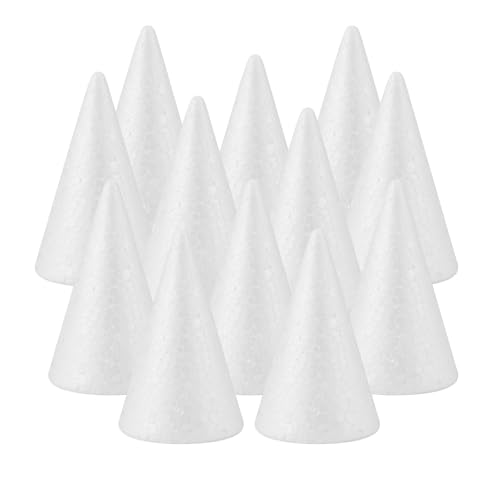 Teqooza Small Craft Foam Cones White Polystyrene Cone Shaped Foam 1.8x3.2in for Craft DIY Accessory Handmade Party Celebration Festival Decorations 12 Pcs