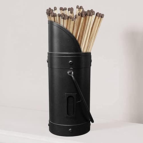 FB FunkyBuys Black Matchstick Holder with 40 Fireside Matches Heavy Duty Coal Scuttle Safety Matches Holder