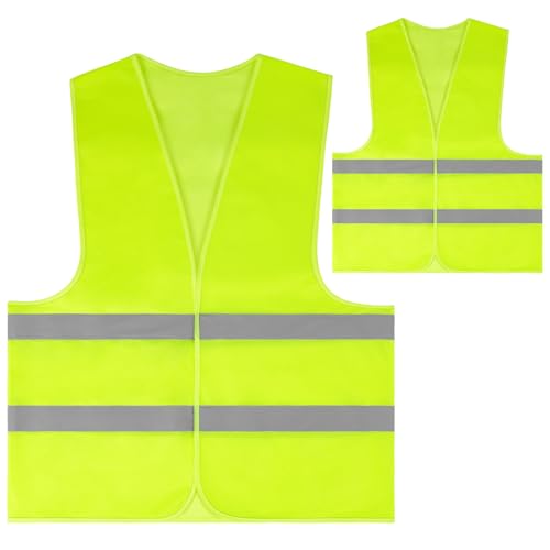 AYBUY Warnwesten Auto, 2 Stück Grün Sicherheitsweste, Reflektierende Warnwesten, für Erwachsene und Kinder 360° Reflektierend mit Reflektorstreifen, für Nacht, Bauarbeiter, Autofahrern Fahrern
