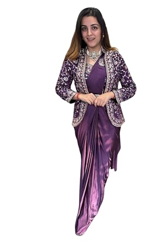 Ready To Wear Saree & Koti Set For Women Bollywood Style Chinon S...