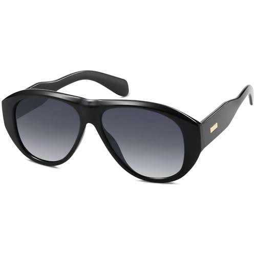 SOJOS Retro Oversized Polarized Aviator Sunglasses for Women Men Vintage 70s Style UV Protection Sunnies SJ2328, Black Frame/Grey Grading Lens