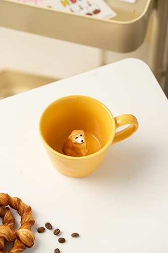 Image of DIHOclub Dog Coffee Cup Hidden Ceramic Animal Inside Mug,Cute Cartoon Handmade Figurine Mugs,Holiday and Birthday Gift for Coffee Milk Tea Lovers,12 Oz(yellow)