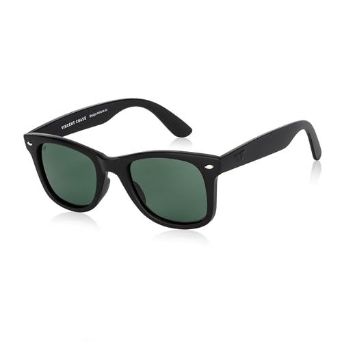 VINCENT CHASE EYEWEAR By Lenskart | Full Rim Square Branded Latest and Stylish Sunglasses | Polarized and 100% UV Protected | Men & Women | Large | VC 5147/P Black Frame/Green Lens - Pack of 1