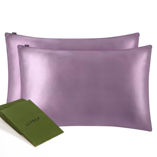 LILYSILK 枕カバー シルク枕カバー2枚セット 35×55cm 22匁シルク100%枕カバー 6Aランク 封筒式 両面用 シルクタイプ 封筒式 ピローケース 美髪・美肌 乾燥対策 静電気防止優しい肌触り洗えるラベンダー