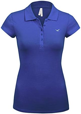 Women's Short Sleeve Ink Blue Color 5 Buttons Slim Fit Polo Shirts(3000-INK Blue-S)