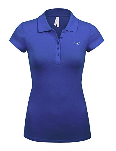 Women's Short Sleeve Ink Blue Color 5 Buttons Slim Fit Polo Shirts(3000-INK Blue-S)