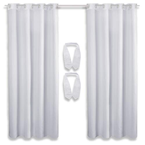 Bestlivings Lot de 2 rideaux décoratifs à œillets avec embrasses et crochets, 140 x 145 cm, Polyester, Gris clair - Gris argenté., 140 x 145 cm