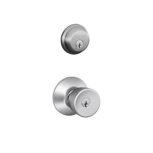 Schlage FB50N V BEL 626 B60 Single Cylinder Deadbolt and F51 Keyed Entry Bell Knob Keyed Alike, Satin Chrome Finish