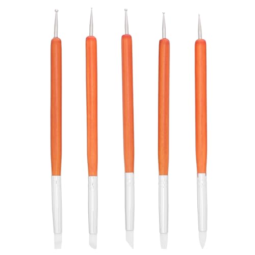 DOITOOL - DOITOOL 5 Pièces Outils de Sculpture Argile Silicone Double-Embout avec Manche Bois Stylos à Points pour Modelage Gravure et Embossage de Poterie Accessoires Polyvalents pour Artisanat DIY