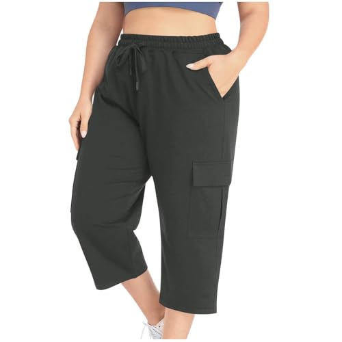 Women Plus Size Capris High Waisted Elastic Cargo Athletic Pants Dressy Casual Summer Travel Long Shorts