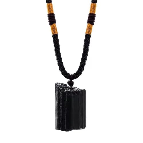 Black Tourmaline Necklace Crystal Pillar Pendant ，Original Natural Stone Metaphysically Psychic Protection
