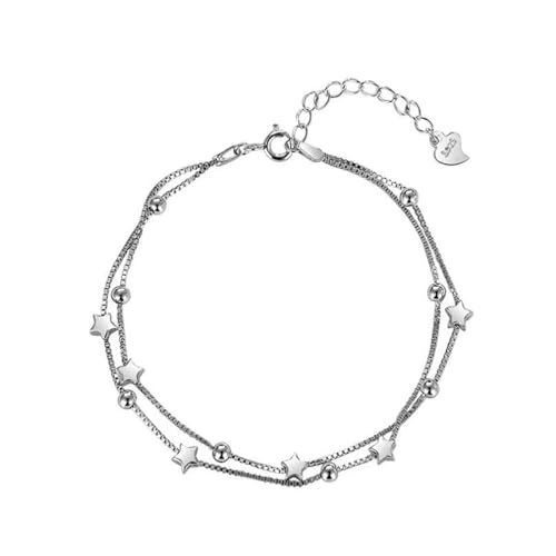 QLUYCKW Layered Stars Bracelet for Women Silver Simple Little Twinkle Star with Matte Smooth Beads...