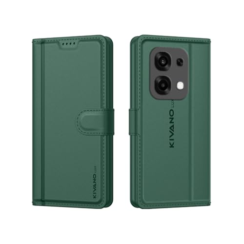 Image of KIVANO LUXE Compatible for Oppo F31 5G Luxury Handmade Leather Magnetic Flip Folio Case | Card Holder & Kickstand | Slim Protective Cover | Unisex - Green