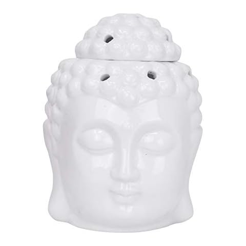 Mudra Crafts Oil Burner, Candle Warmer, White Buddha Statue Decor for Scented Wax, Fragrance Melt, Essential Oil Cover