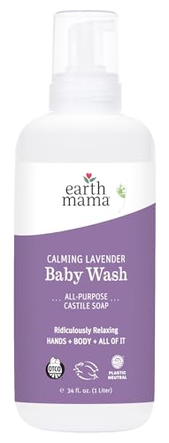 Image of Earth Mama Calming Lavender Baby Wash Liquid Foaming Hand Soap Refill, Organic All-Purpose Lavender Body Wash for Sensitive Skin, Castile Soap with Coconut Oil, Shea Butter, Calendula, & Aloe, 34Fl Oz