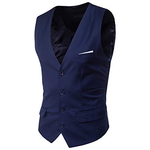 MISSMAO Hommes Gilet Costume sans Manche Slim Fit Casual Col V pour Buisiness et Mariage Marine L
