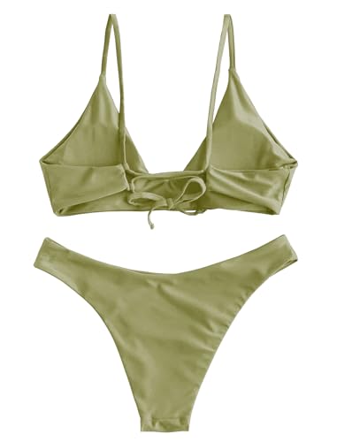Image of ZAFUL Women's Tie Back Padded High Cut Bralette Bikini Set Two Piece Swimsuit