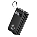 EnergyQC 20000mAh Portable Charger, 35W PD 3.0+QC 4.0 Fast Charging Power Bank with Built-in Lightning & USB-C in&Out Cables, Travel Battery Pack for iPhone 17/16/15/14, Samsung, iPad, Android, Black