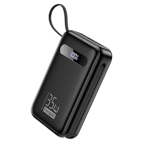 EnergyQC 20000mAh Portable Charger, 35W PD 3.0+QC 4.0 Fast Charging Power Bank with Built-in Lightning & USB-C in&Out Cables, Travel Battery Pack for iPhone 17/16/15/14, Samsung, iPad, Android, etc.