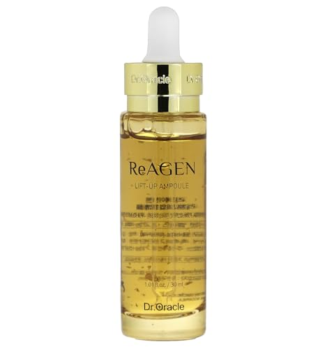DR.ORACLE Ampolla elevadora con suero facial antienvejecimiento de vitamina C dorada, esencia de ácido hialurónico, humectante para rostro probado por dermatólogos (1.01 oz) ReAGEN