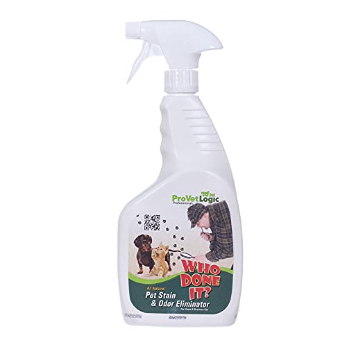 ProVetLogic Who Done It? - Pet Odor Eliminator for Home - Pet Stain Remover for Carpet, Couch, Bed - All Natural Cat & Dog Urine Enzyme Cleaner - Fresh Linen Scent - 32oz Spray Bottle