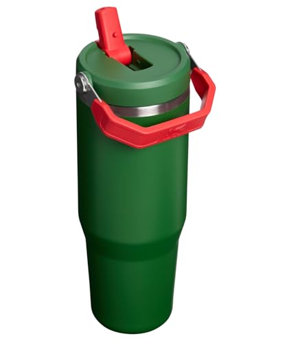 Image of STANLEY IceFlow 2.0 Flip Straw Tumbler with Handle, 30 oz | Twist On Lid and Flip Up Straw | Leak Resistant Water Bottle | Insulated Stainless Steel | BPA-Free | Team Dark Green Red