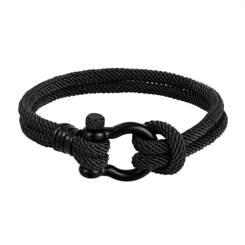 Bracelet homme noir haut de gamme à boucle fer à cheval et style épuré