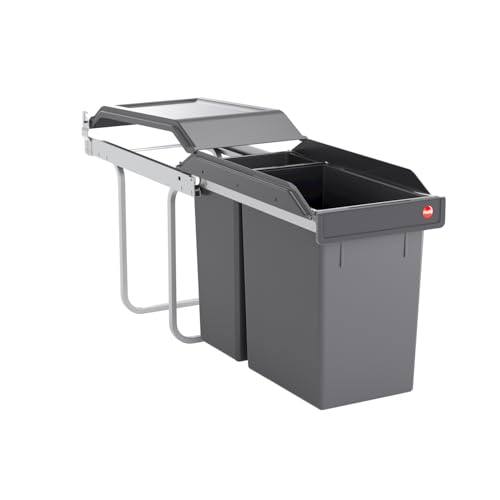 Hailo Abfallsammler Tandem | Einbau-Mülleimer | für Schränke ab 300 mm Breite | Bequemer Handauszug auf Rollenführung | Silber und Kunststoff Anthrazit (24 + 7L)