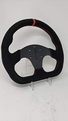 12.5" D-Shaped Steering Wheel Race Style Alcantara Suede Leather With Red Stitch No Horn #TOP3