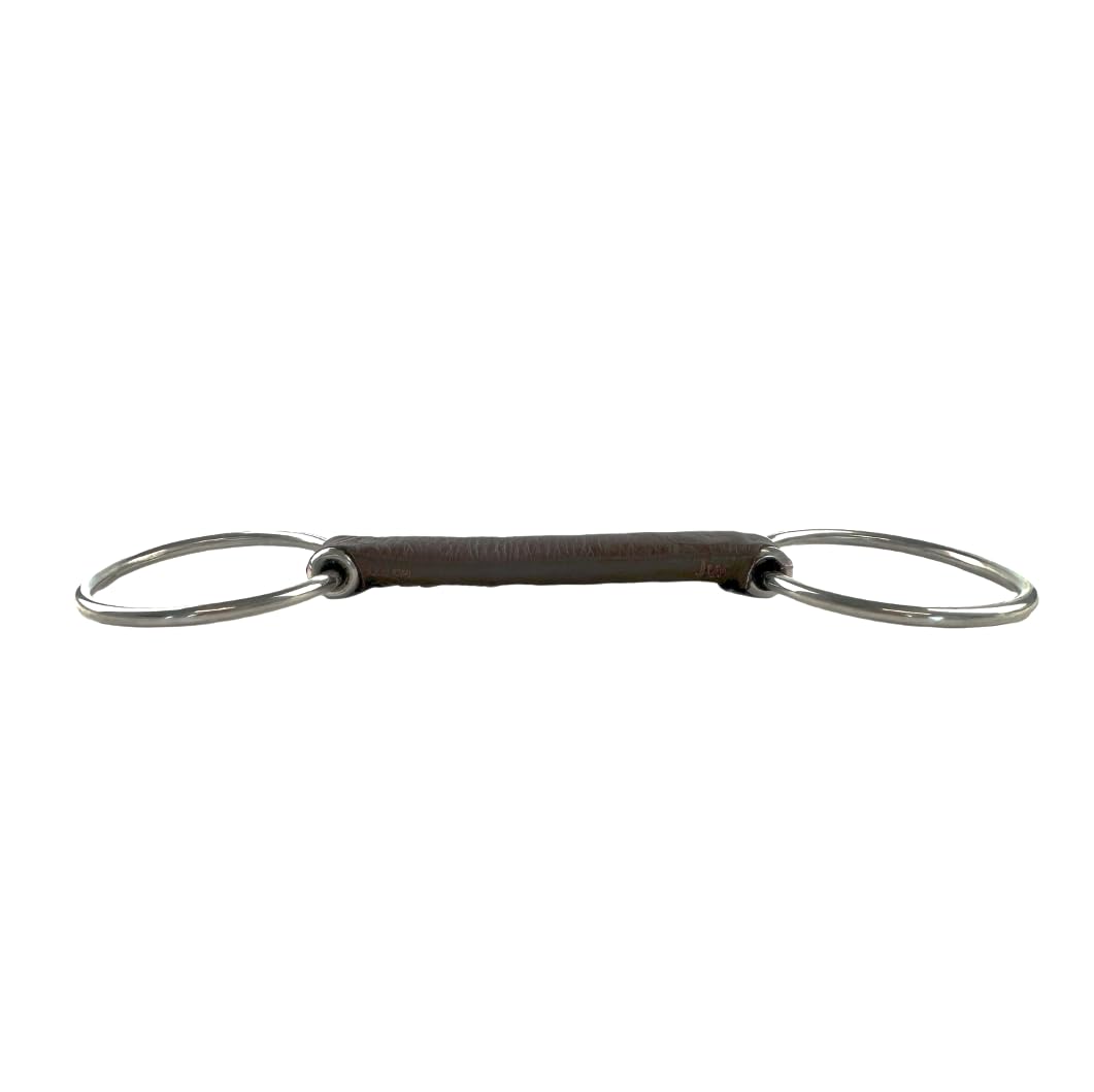 ES0223 JW Gebiss Leder Ledergebiss Wassertrense Stangengebiss mit Flexibel Leder Stange Ringdurchmesser 67 mm Gebissstärke 19 mm (13.5 cm)