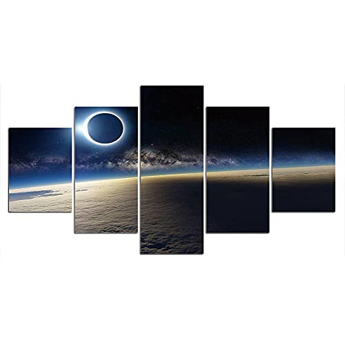 Peinture espace étoilé 5 panneaux en toile univers pour mur maison