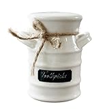 Ceramic Toothpicks Holder (White) Rustic Style Kitchen Decor for Storage, Perfect Tooth Picks Case Gift - Decorative Toothpick Holder Dispenser and Tooth Pick Holder Container for Home & Kitchen Decor