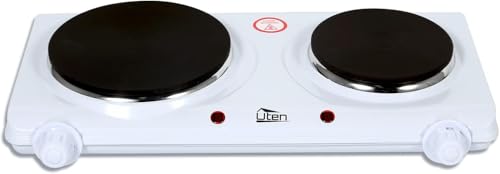 Hot Plates, Uten Double Hotplate, Stainless Steel Premium Hotplate, 5 Levels Separate Thermostat Control, Control Lights, High Stability, 1900-2250W Hotplates, White