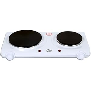 Hot Plates, Uten Double Hotplate, Stainless Steel Premium Hotplate, 5 Levels Separate Thermostat Control, Control Lights, High Stability, 1900-2250W Hotplates, White