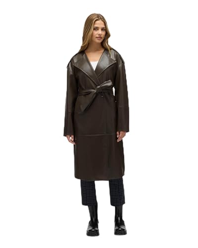 NVLT Women’s Poet Lapel Belted Faux Leather Trench Coat