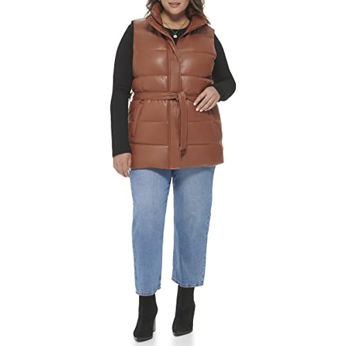 Levi's Women's Plus Size Vegan Leather Puffer Vest, Camel With Belt, 3X #TOP1