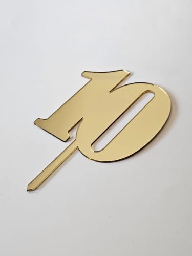 Image of Golden Acrylic Cake Topper - Premium 10th Birthday or Anniversary Decoration, Elegant Reusable Topper for Cakes, Parties, Weddings & Celebrations