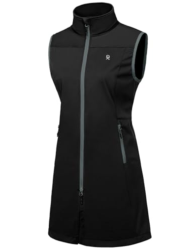 Little Donkey Andy Leichte Softshell-Weste für Damen in langer Ausführung Outdoor-Weste für Damen Lang Winddichte ärmellose Jacke zum Wandern Schwarz S