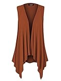 MBJ WSK1071 Womens Lightweight Sleeveless Draped Open Cardigan M Rust