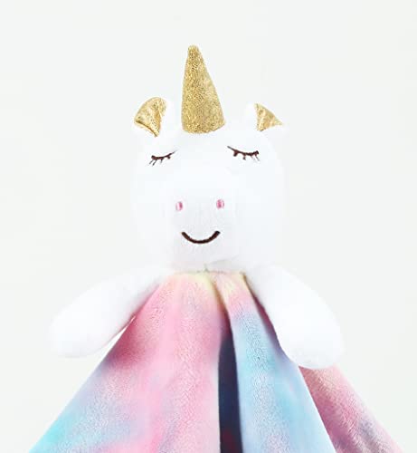 Image of CREVENT Cozy Plush Baby Security Blanket Loveys for Baby Girls, Minky Dot Front + Backing with Animal Face (Unicorn)