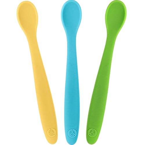 Image of WeeSprout Silicone Baby Spoons - First Stage Infant Feeding Utensils With Soft-Tip, Bendable Kitchenware for Parent & Self-Feeding, Ultra-Durable, Dishwasher Safe, Travel Case, Set of 3