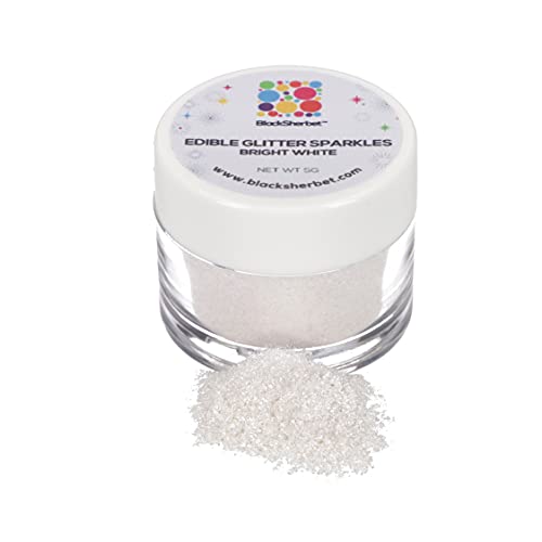 Blacksherbet Edible Glitter Sparkles (5 Grams) for Cakes, Drinks, Cupcakes, Strawberries, Chocolate, Cake Pops, Decorating. Food Grade Coloring Glitter & Dusts. Kosher (Bright White)
