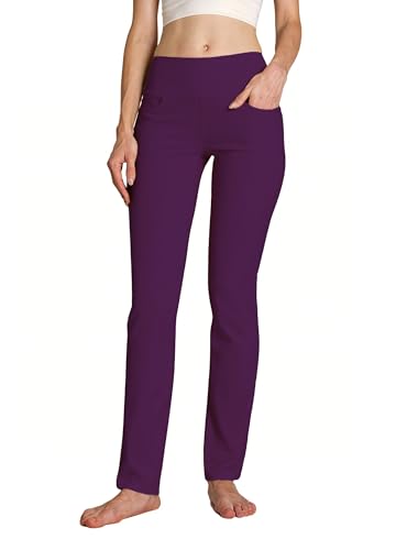 Safort Pantalones de 71 cm / 76 cm / 81 cm / 86 cm para Yoga, Pierna Recta, Tiro Alto/Regular, Cuatro Bolsillos, UPF50+, Púrpura, XXL