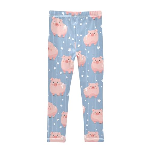 Girls Leggings Flower Pig Blue Kids Length Leggings Pants Athletic Yoga Pants Toddler Tights Trousers 4T2