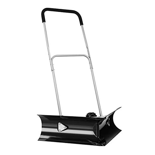 GYMAX Dual Angle Snow Pusher, Heavy-Duty Manual Push Plow Snow Shovel w/EVA Covered Adjustable Handle and 6” Anti-Skid Wheels (Black)