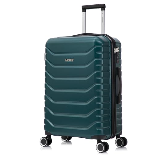 RAYKONG Maleta Mediana Expandible ABS+PC 66x45x27.50cm - 30cm Extendido | 82L - 90L | 24 Pulgadas |23kg semirígidas candado combinación - Verde